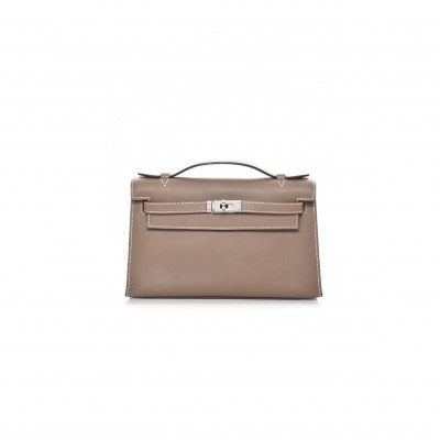 HERMES MINI KELLY GENERATION SWIFT ELEPHANT GRAY SILVER BUCKLE (22*14*7cm) 